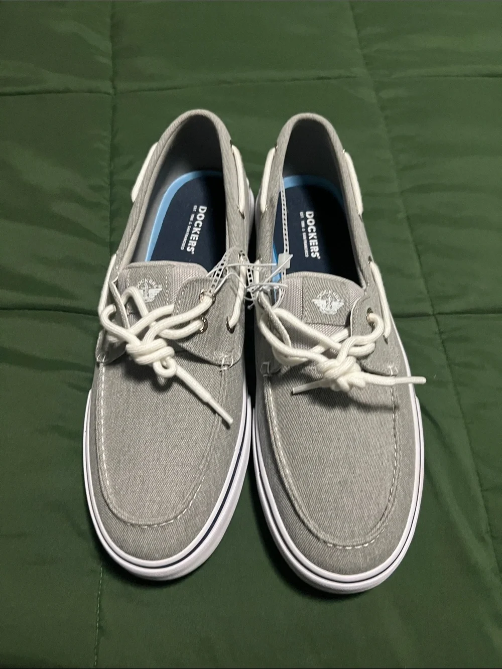 Dockers Gray Canvas Boat Shoes with White Laces